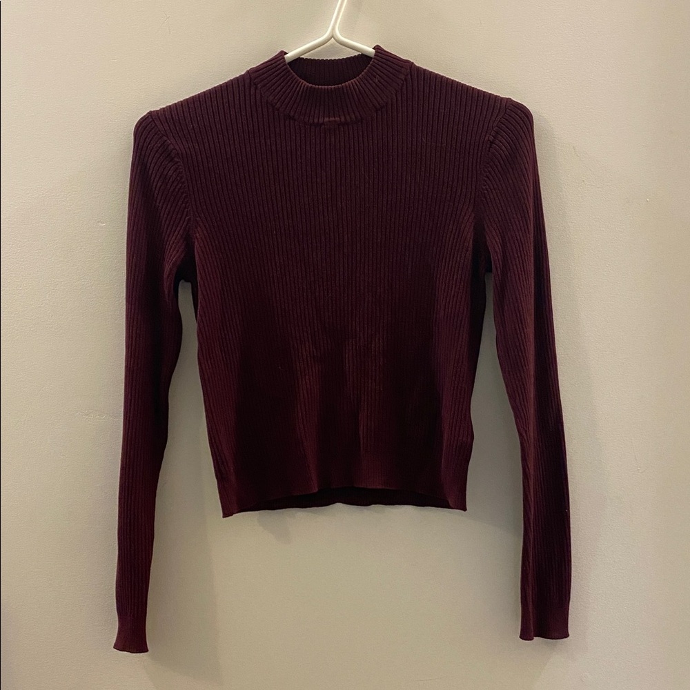 Divided Ribbed Maroon Long Sleeve Top